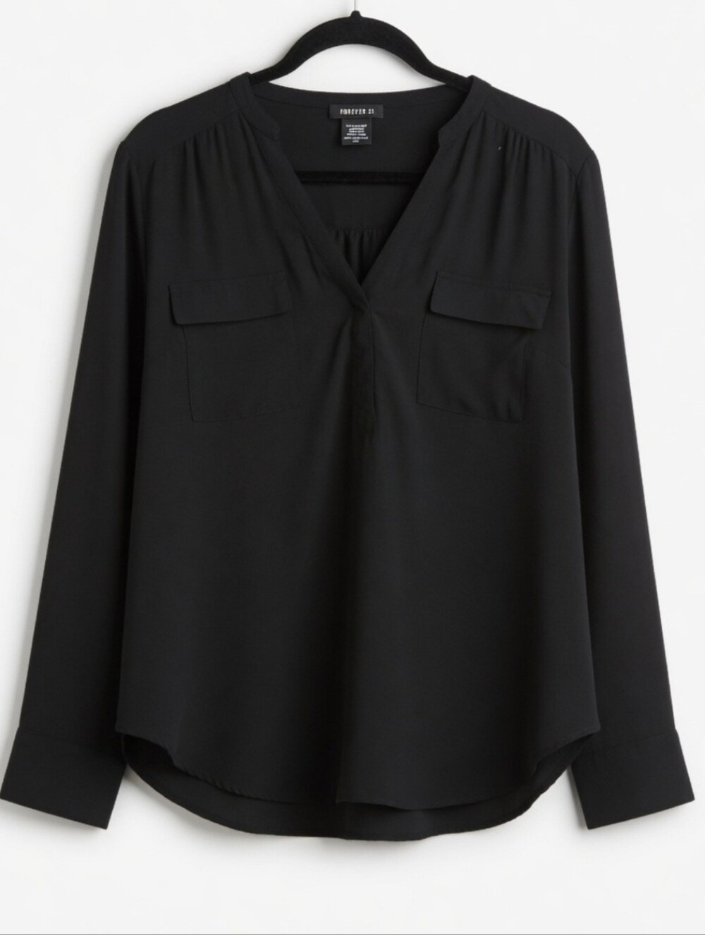 torrid Black Long-Sleeve V-Neck Blouse